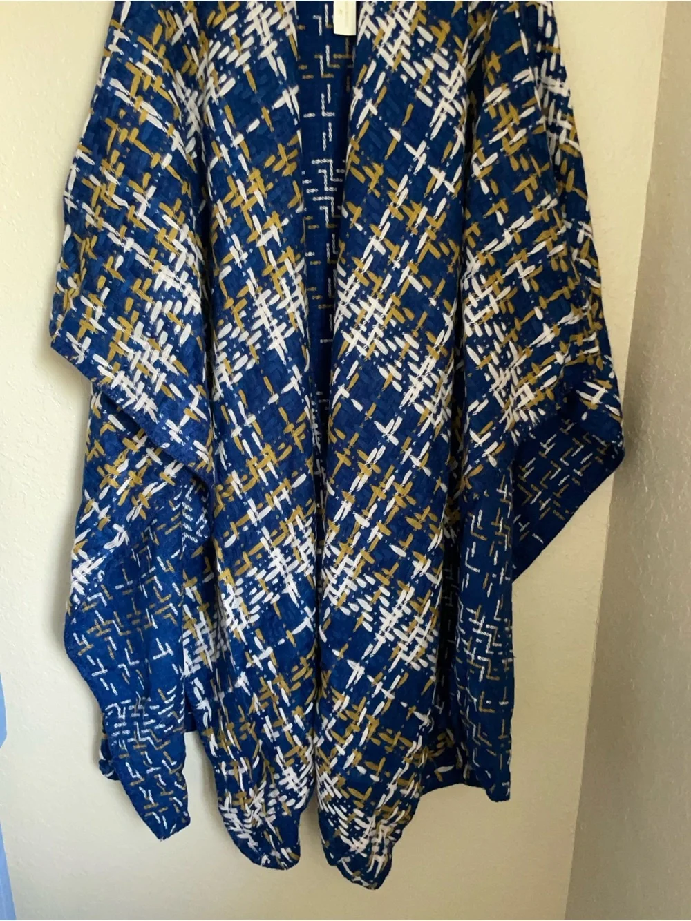 New World Market Plaid Wrap One Size Longline Blue Multicolor